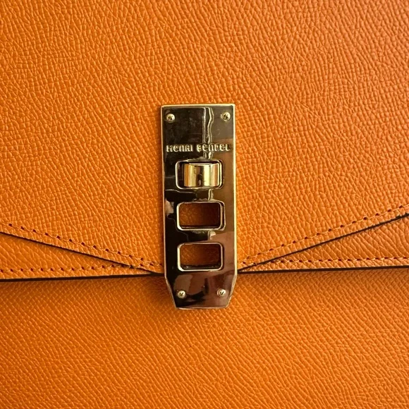 HENRI BENDEL Uptown Orange Leather Turnlock Top Handle Flap Satchel Bag